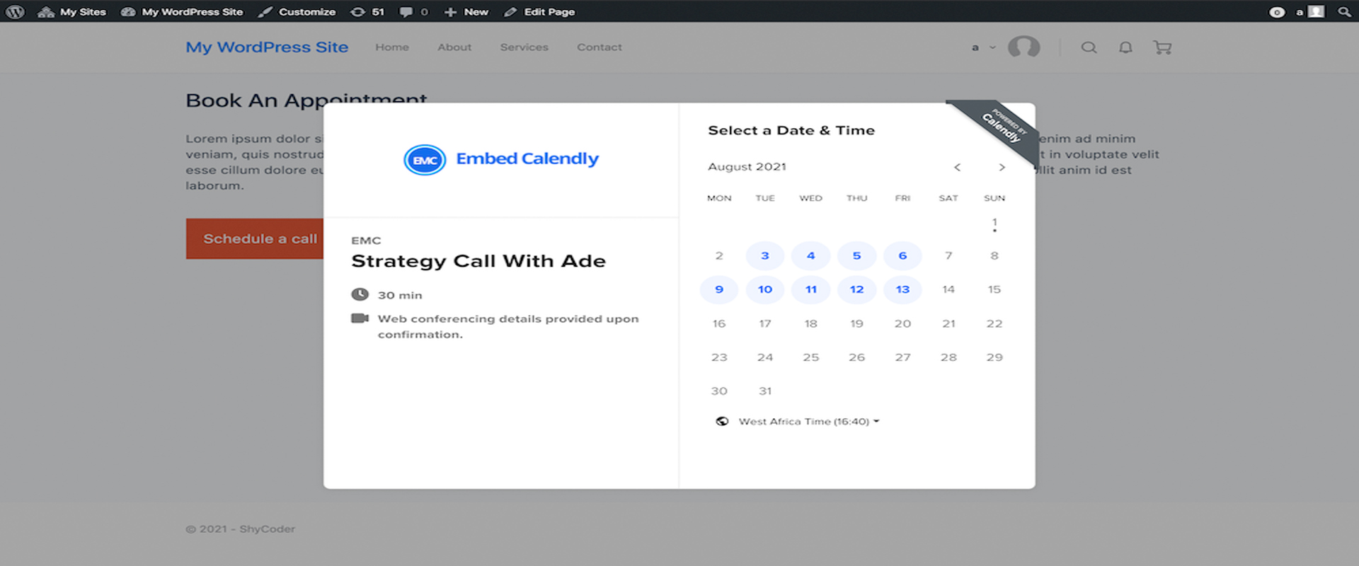 WordPress DashBoard Example