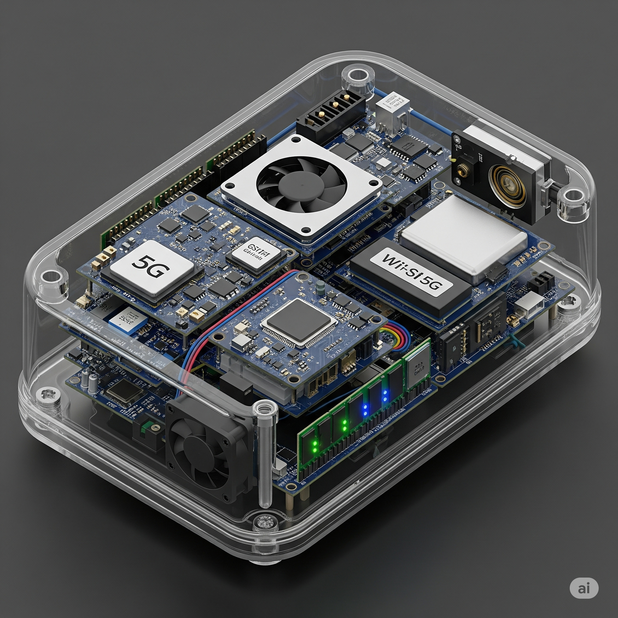 A 3D render of the internal components of a smart device.